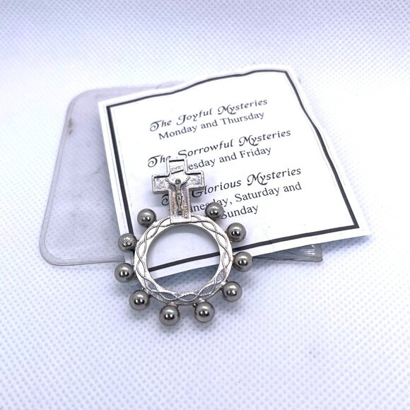 Pocket Italy Rosary Ring Cross Finger Prayer Beads Religious Catholic Vintage - Picture 7 of 11